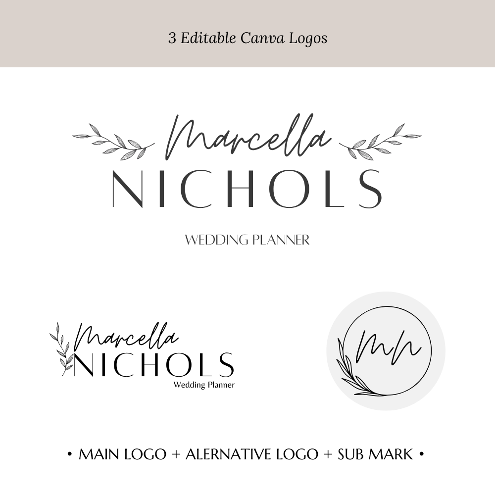 MARCELLA | Wedding & Event Planner Logo Kit | DIY Black & White Canva Branding Design