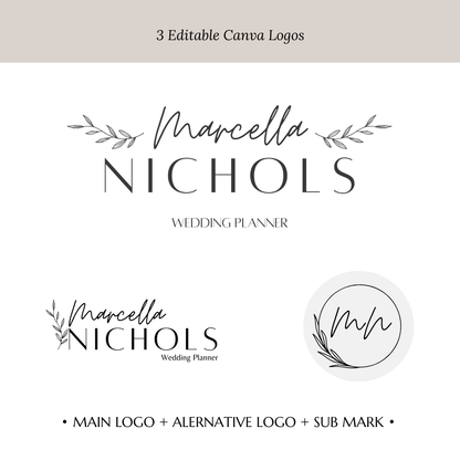 MARCELLA | Wedding & Event Planner Logo Kit | DIY Black & White Canva Branding Design