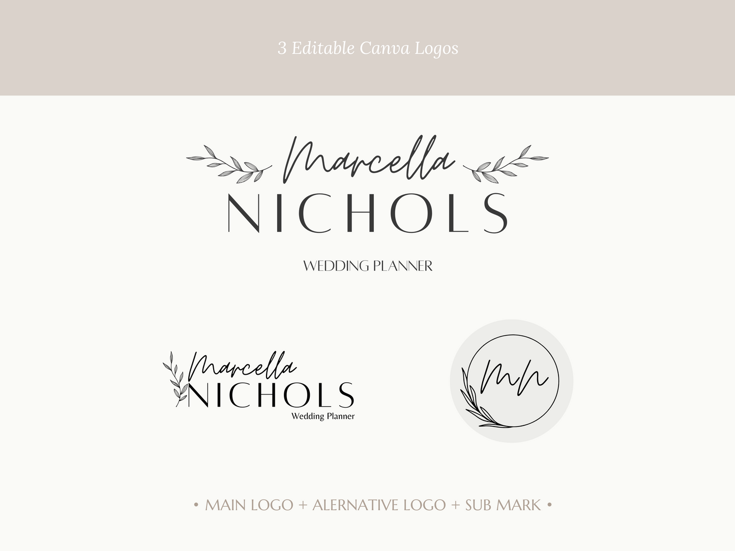 MARCELLA | Wedding & Event Planner Logo Kit | DIY Black & White Canva Branding Design