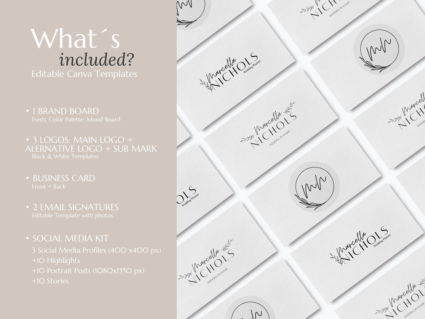 MARCELLA | WEDDING - EVENT PLANNER | DYI Personal Branding Kit | Canva Templates - Logos, Brand Board, Business Card, Email Signature, Social Media Kit