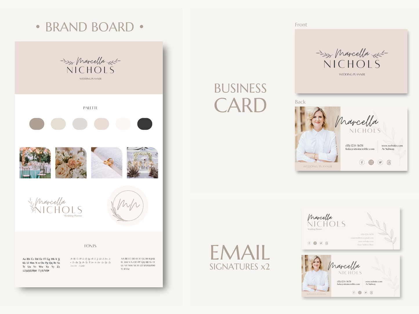 MARCELLA | WEDDING - EVENT PLANNER | DYI Personal Branding Kit | Canva Templates - Logos, Brand Board, Business Card, Email Signature, Social Media Kit