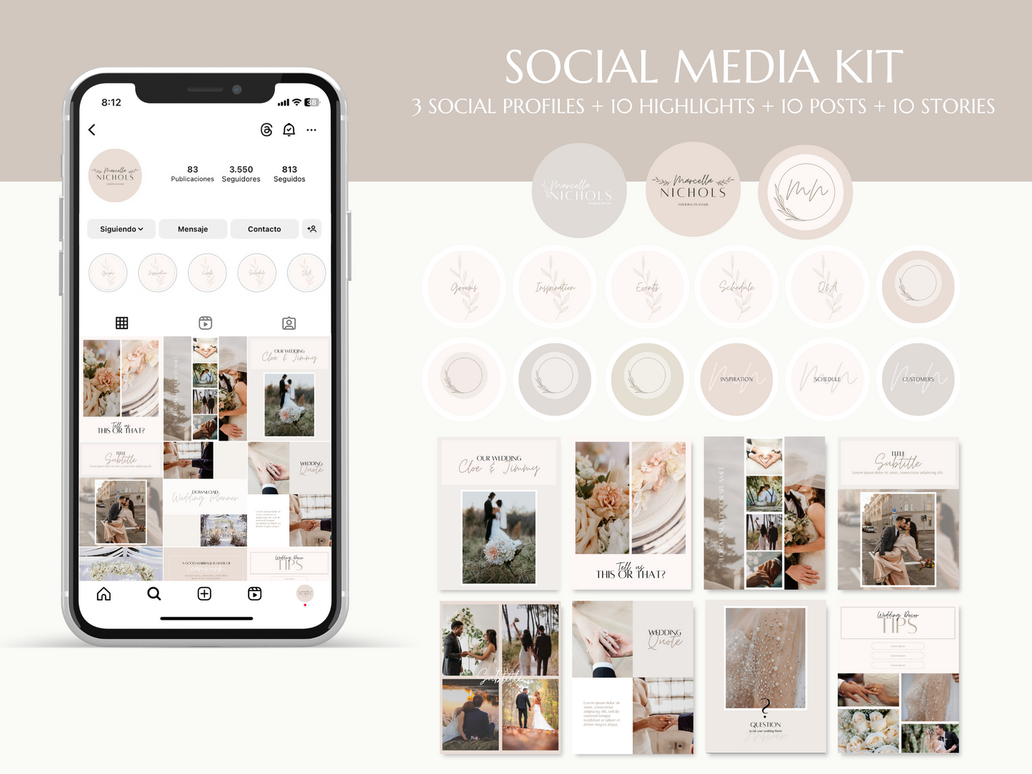 MARCELLA | WEDDING - EVENT PLANNER | DYI Personal Branding Kit | Canva Templates - Logos, Brand Board, Business Card, Email Signature, Social Media Kit