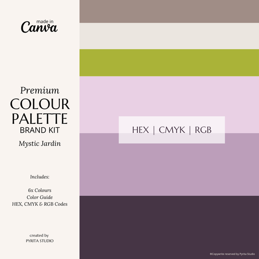 Mystic Jardin | Premium Brand Palette | Editable Canva Colour Palette with Hex Codes | Purple + Brown Business Branding Kit