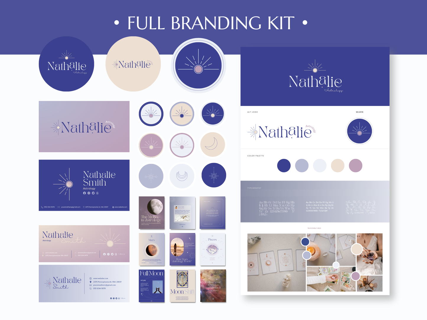 NATHALIE | ASTROLOGER - MYSTIC | DYI Personal Branding Kit | Canva Templates - Logos, Brand Board, Business Card, Email Signature, Social Media Kit