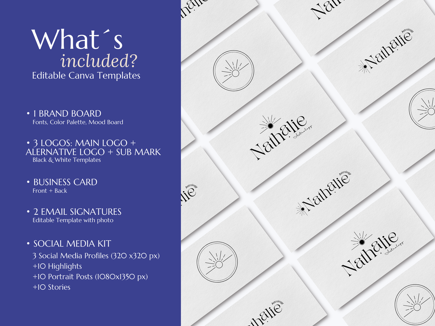 NATHALIE | ASTROLOGER - MYSTIC | DYI Personal Branding Kit | Canva Templates - Logos, Brand Board, Business Card, Email Signature, Social Media Kit