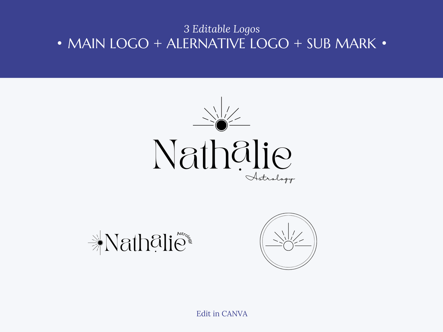 NATHALIE | ASTROLOGER - MYSTIC | DYI Personal Branding Kit | Canva Templates - Logos, Brand Board, Business Card, Email Signature, Social Media Kit