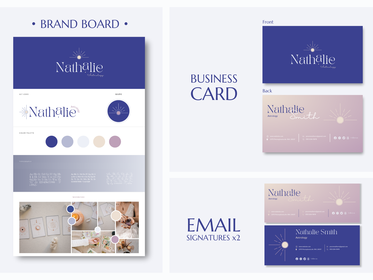 NATHALIE | ASTROLOGER - MYSTIC | DYI Personal Branding Kit | Canva Templates - Logos, Brand Board, Business Card, Email Signature, Social Media Kit