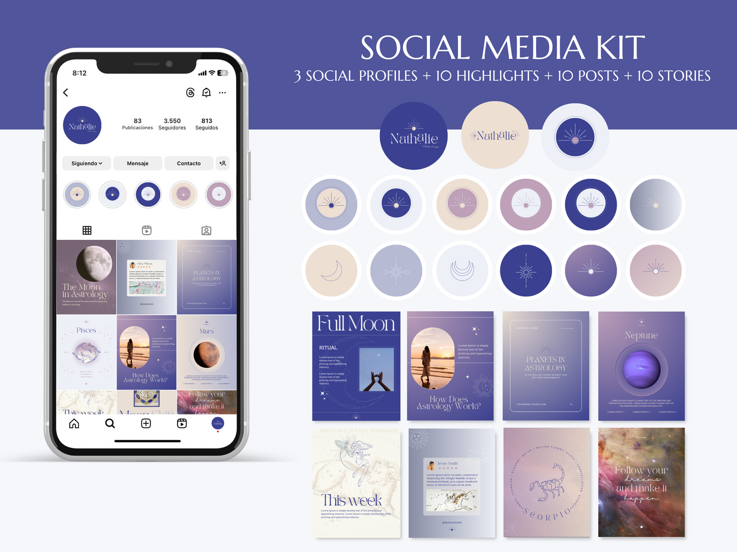 NATHALIE | ASTROLOGER - MYSTIC | DYI Personal Branding Kit | Canva Templates - Logos, Brand Board, Business Card, Email Signature, Social Media Kit
