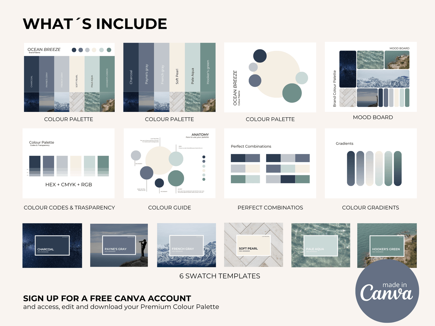 Ocean Breeze | Luxury Brand Palette | Editable Canva Colour Palette with Hex Codes | Blue + Green Branding Kit