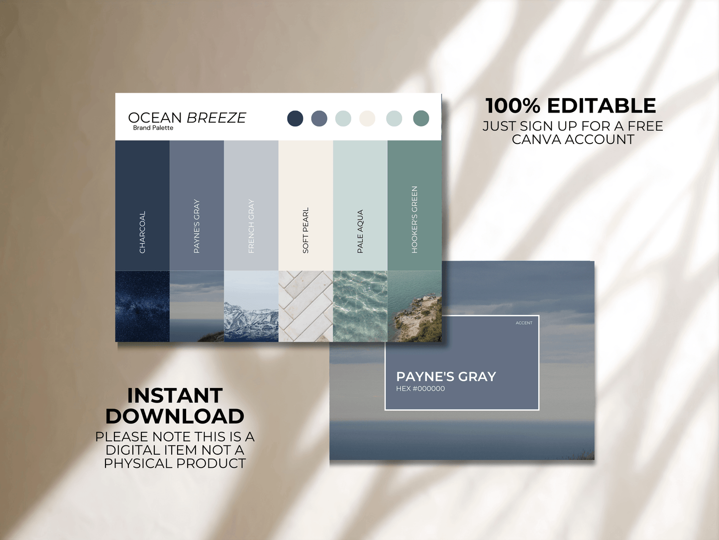 Ocean Breeze | Luxury Brand Palette | Editable Canva Colour Palette with Hex Codes | Blue + Green Branding Kit