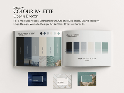 Ocean Breeze | Luxury Brand Palette | Editable Canva Colour Palette with Hex Codes | Blue + Green Branding Kit