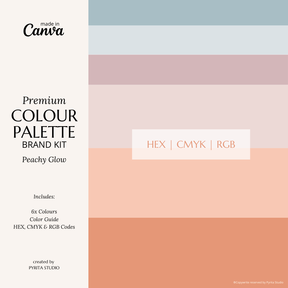 Peachy Glow | Modern Brand Palette | Premium Editable Canva Colour Palette with Hex Codes | Peach Blue Purple Branding Kit