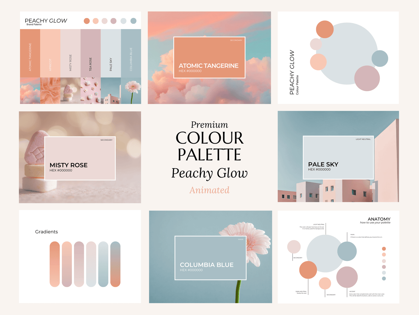 Peachy Glow | Modern Brand Palette | Premium Editable Canva Colour Palette with Hex Codes | Peach Blue Purple Branding Kit