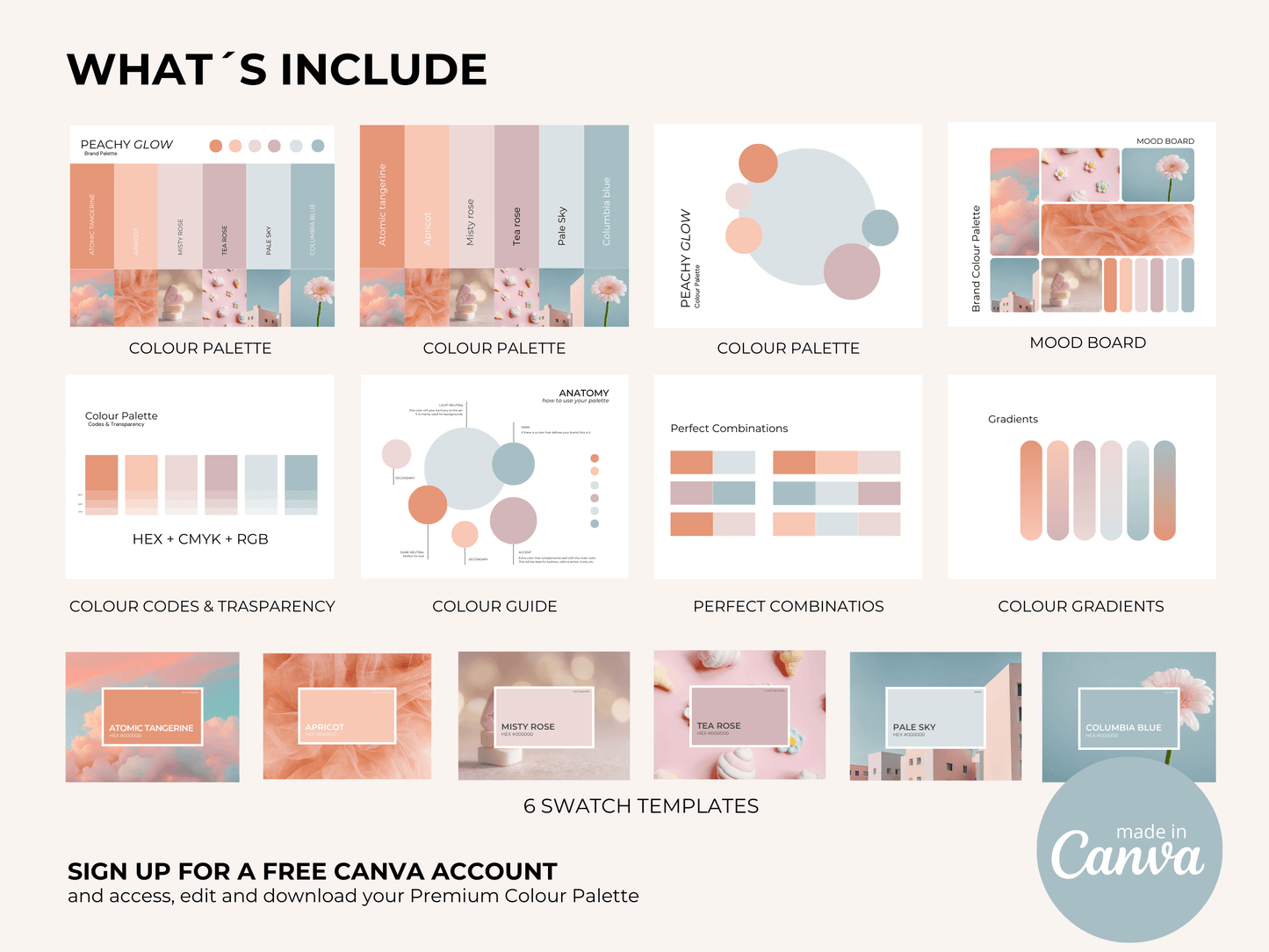 Peachy Glow | Modern Brand Palette | Premium Editable Canva Colour Palette with Hex Codes | Peach Blue Purple Branding Kit