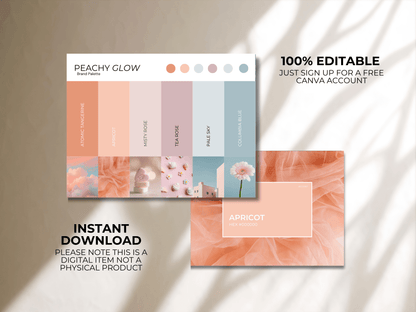 Peachy Glow | Modern Brand Palette | Premium Editable Canva Colour Palette with Hex Codes | Peach Blue Purple Branding Kit