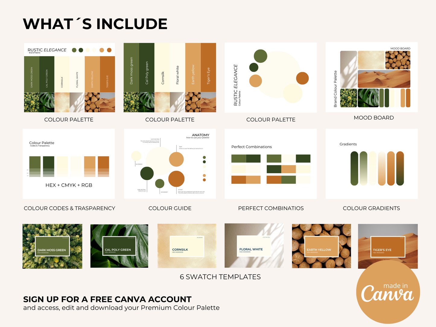 Rustic Elegance | Modern Brand Palette | Editable Canva Template with Hex Codes | Earthy Tones Business Branding Kit