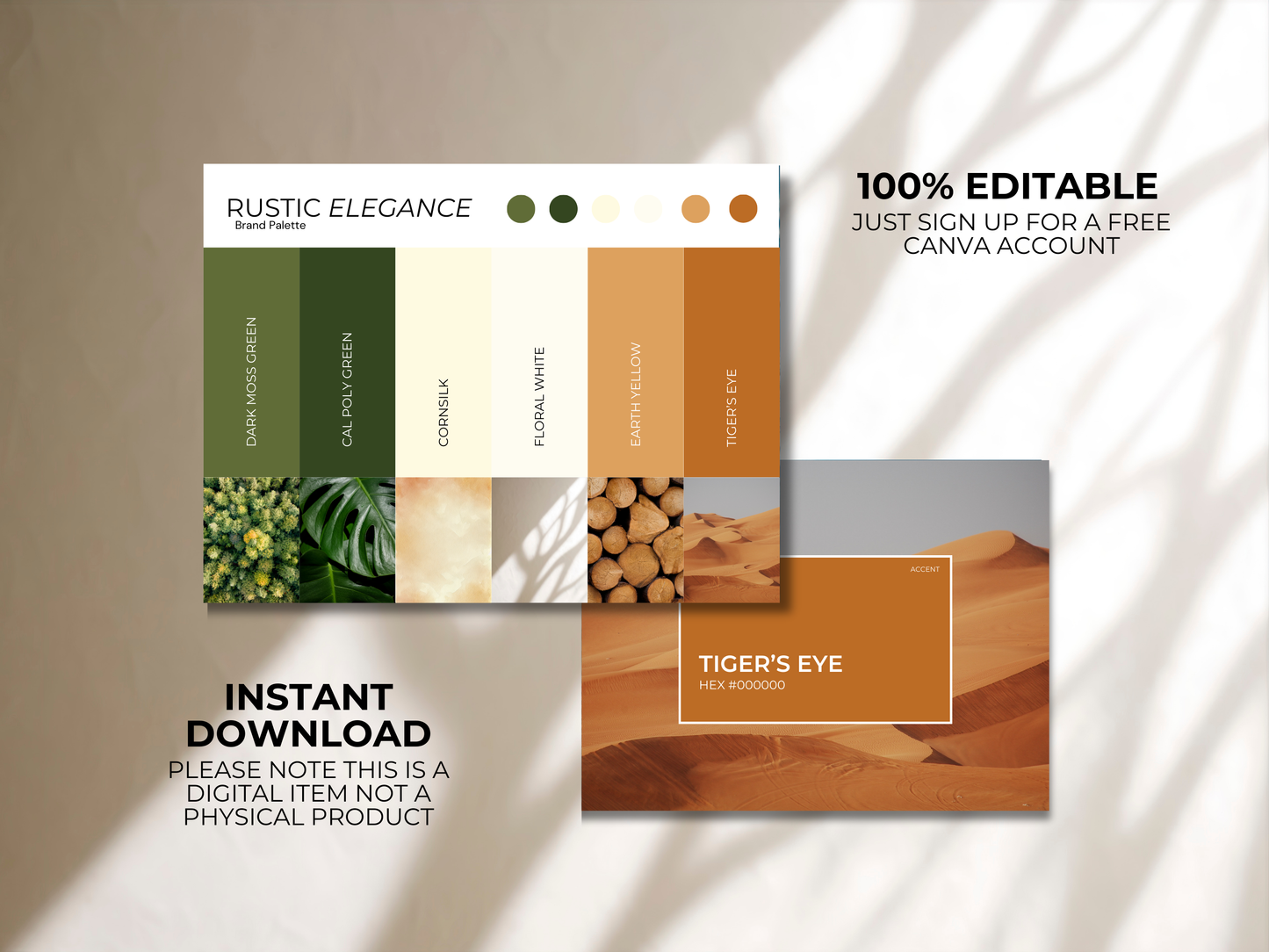 Rustic Elegance | Modern Brand Palette | Editable Canva Template with Hex Codes | Earthy Tones Business Branding Kit