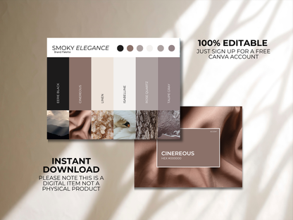 Smoky Elegance | Luxury Brand Palette | Premium Canva Colour Palette with Hex Codes | Black + Brown Business Branding Kit