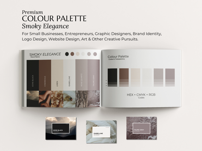 Smoky Elegance | Luxury Brand Palette | Premium Canva Colour Palette with Hex Codes | Black + Brown Business Branding Kit
