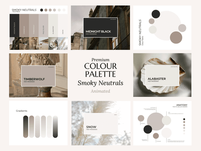 Smoky Neutrals | Luxury Colour Palette | Editable Canva Template with Hex Codes | Brown + Black Small Business Branding Kit