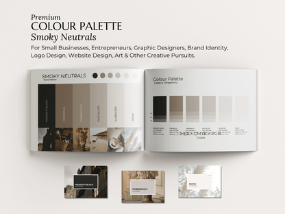 Smoky Neutrals | Luxury Colour Palette | Editable Canva Template with Hex Codes | Brown + Black Small Business Branding Kit