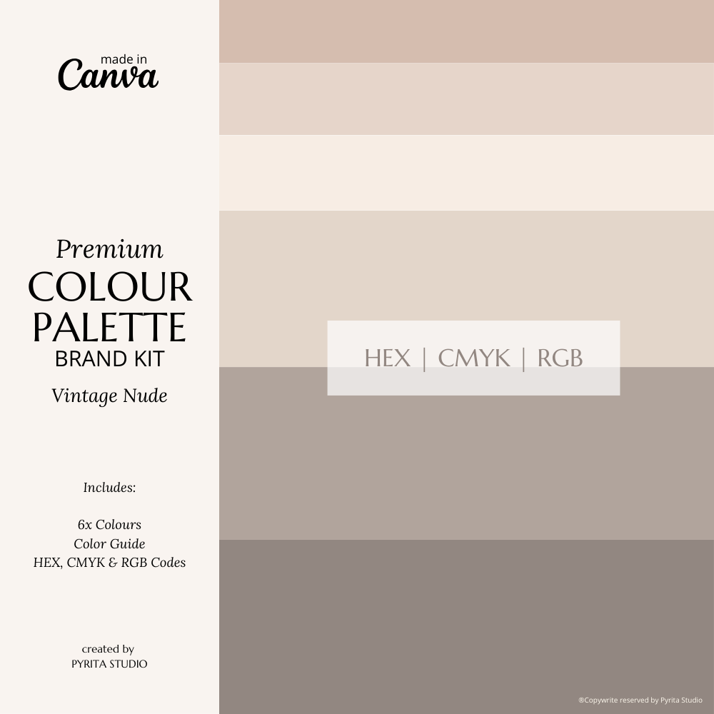 Vintage Nude | Premium Colour Palette | Editable Canva Template with Hex Codes | Nudes + Beige Small Business Branding