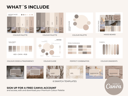 Vintage Nude | Premium Colour Palette | Editable Canva Template with Hex Codes | Nudes + Beige Small Business Branding