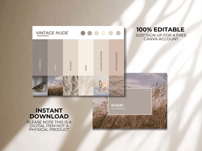 Vintage Nude | Premium Colour Palette | Editable Canva Template with Hex Codes | Nudes + Beige Small Business Branding